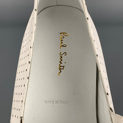 PAUL SMITH Size 10 White Perforated Leather Slip On Loafers