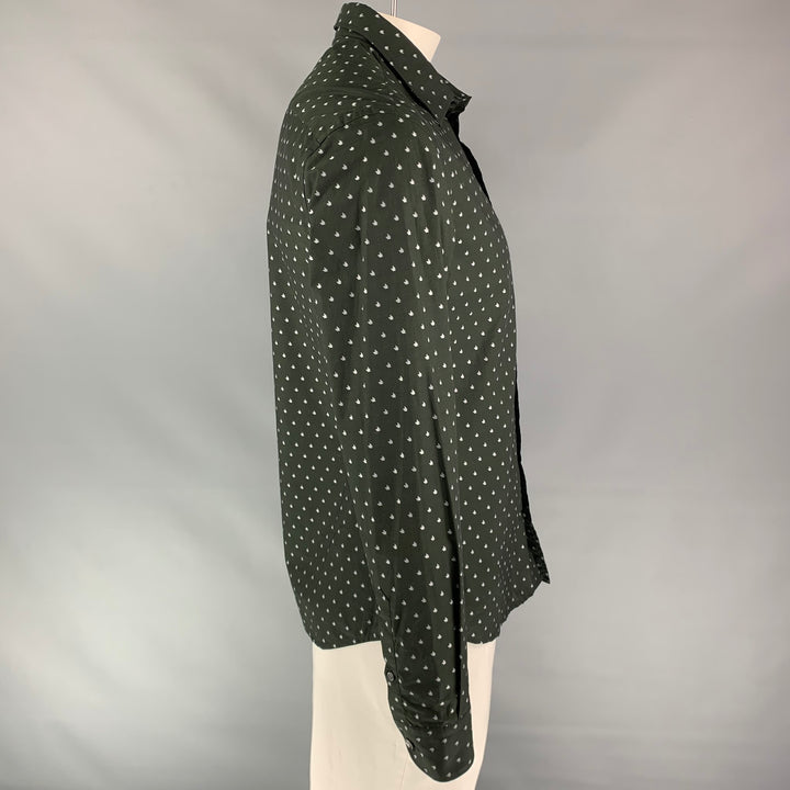 ARMANI COLLEZIONI Size L Black & Grey Print Cotton Button Up Long Sleeve Shirt