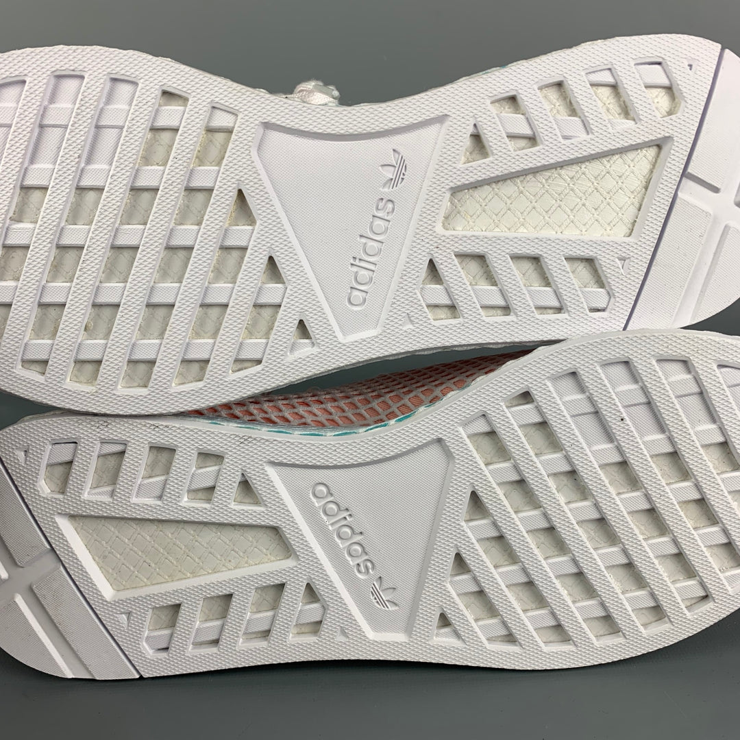 ADIDAS Size 12 White Pink Mesh Nylon Low Top Deerupt Runner Sneakers