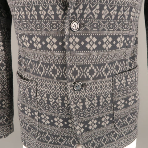 STILOSOPHY L Short Navy & Grey Fairisle Knit Notch Lapel  Sport Coat