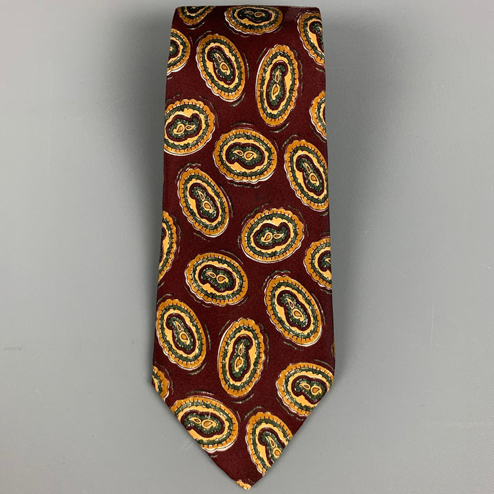 FENDI Burgundy Beige Paisley Silk Tie