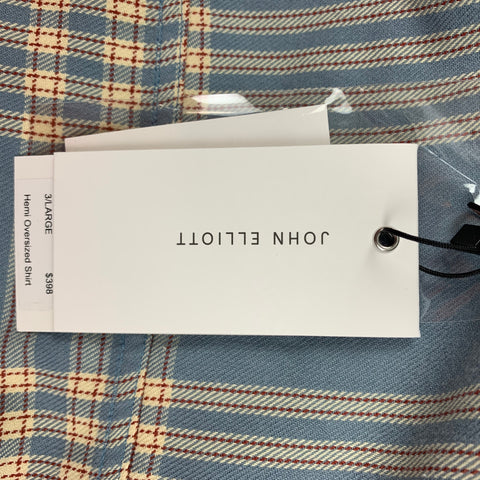 JOHN ELLIOTT Size L Powder Blue Brick Plaid Brushed Cotton Long Sleeve Shirt