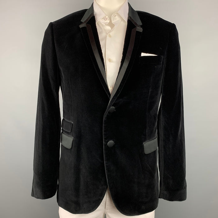 NEIL BARRETT Fitted Slim Size 42 Black Velvet Cotton Blend Notch Lapel Sport Coat