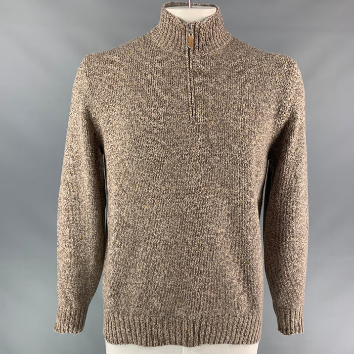 BRUNELLO CUCINELLI Size 42 Oatmeal Tan Heather Cashmere Half Zip Pullover