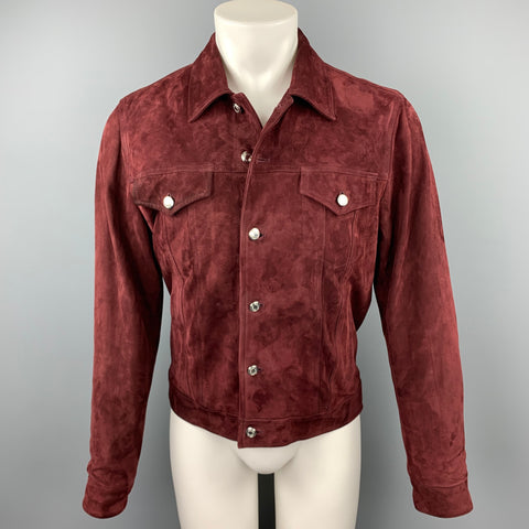PAUL SMITH Size L Burgundy Suede Trucker Jacket