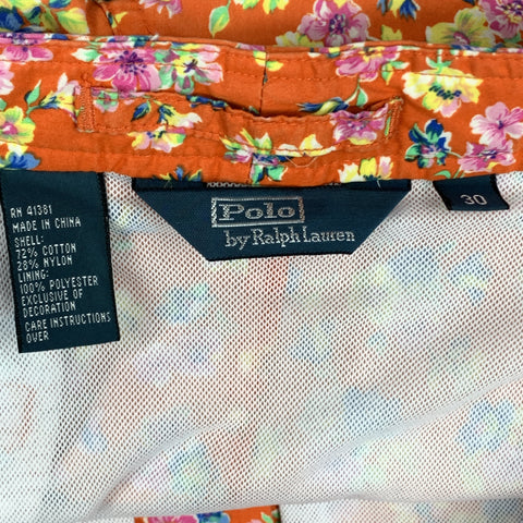 POLO by RALPH LAUREN Size 30 Orange Floral Cotton / Nylon Zip Fly Swim Trunks