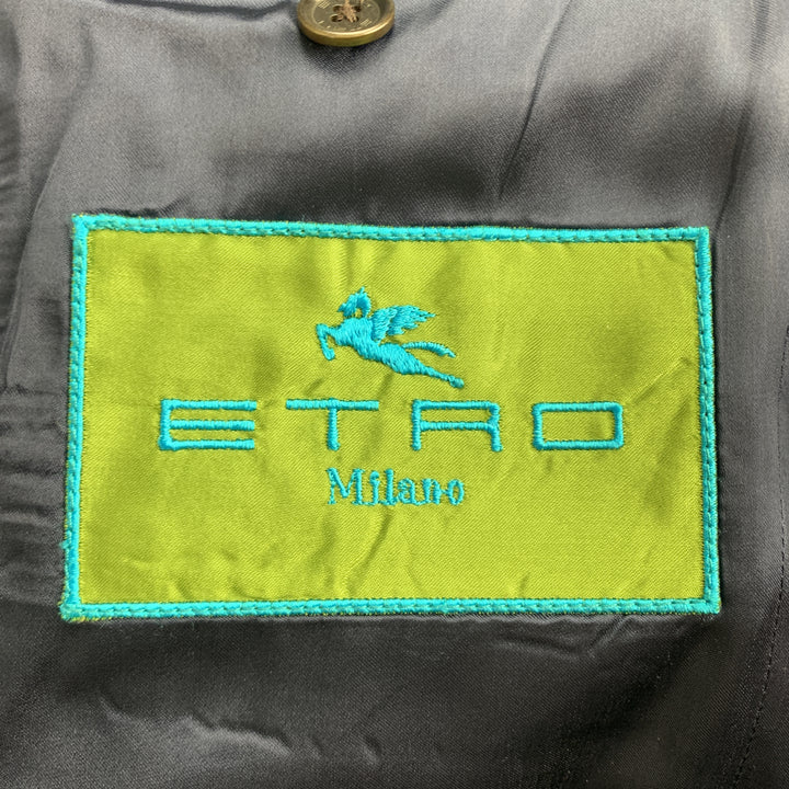 ETRO Talla 40 Abrigo deportivo con solapa de muesca y lana lisa azul marino