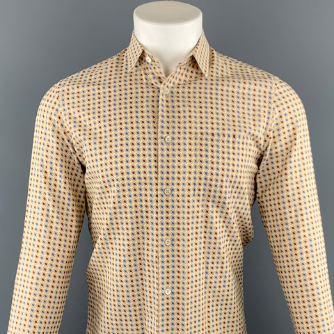 PRADA Size S Khaki Print Cotton Button Up Long Sleeve Shirt