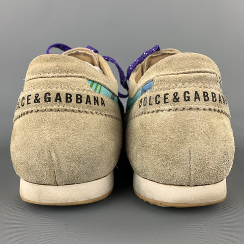 DOLCE & GABBANA Size 6.5 Taupe Floral Suede Lace Up Sneakers