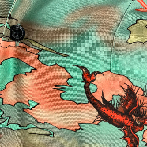 GIVENCHY Size L Green Red Orange Print Silk Camp Short Sleeve Shirt