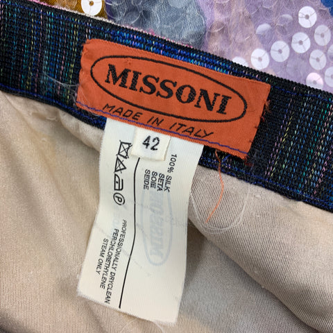 MISSONI 1991 Collection Size 6 Multi-Color Silk Abstract Floral A-Line Skirt