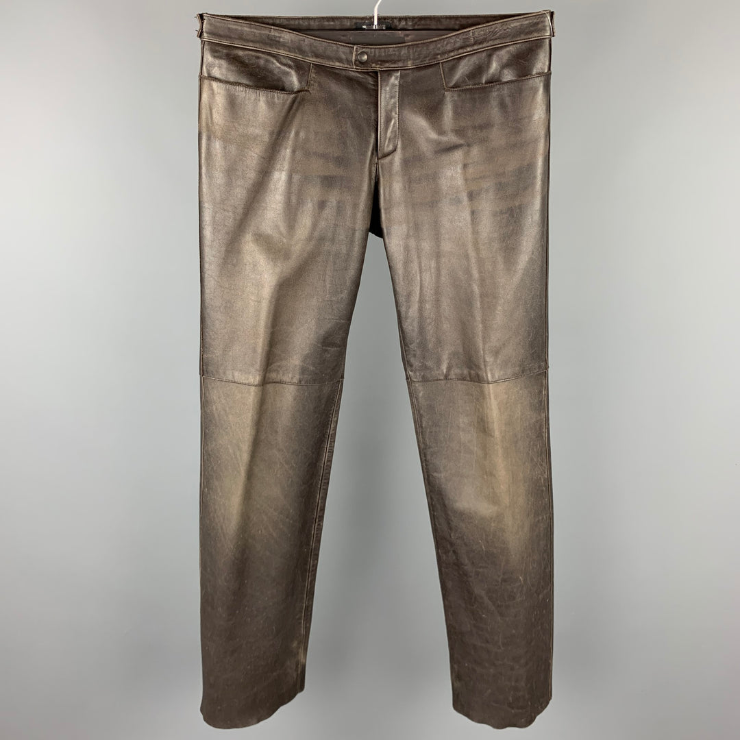 NEIL BARRETT Size M Brown Distressed Leather Zip Fly Casual Pants