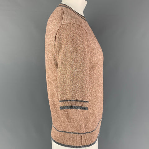 MARC JACOBS Size L Rose Gold Grey Metallic Viscose Blend Short Sleeve Pullover