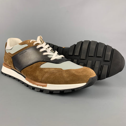 BERLUTI Size 11.5 Light Gray & Brown Color Block Nylon Sneakers