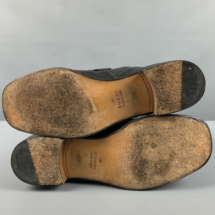 GUCCI Taille 9,5 Bottes à bout carré en cuir brodé noir