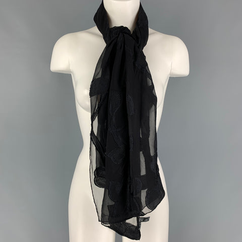 GIORGIO ARMANI Black Embroidered Rayon Blend Scarf