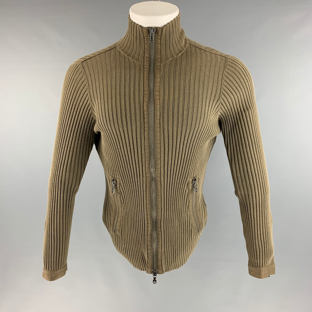 JOHN VARVATOS Taille XS Cardigan en coton côtelé olive vert avec coudières