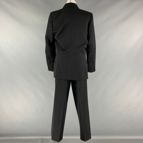 CLAUDE MONTANA Taille 12 Costume pantalon croisé en soie noire