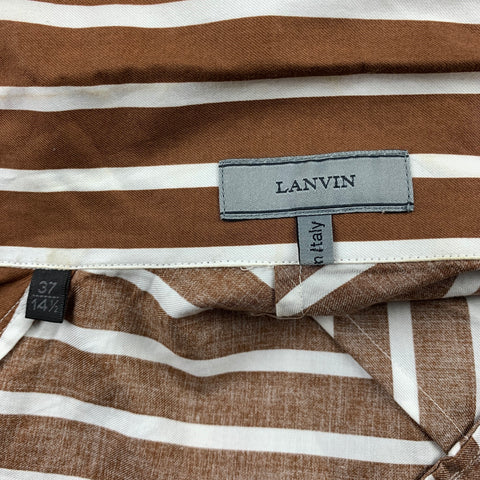 LANVIN Size S Brown & White Stripe Cotton Button Up Short Sleeve Shirt
