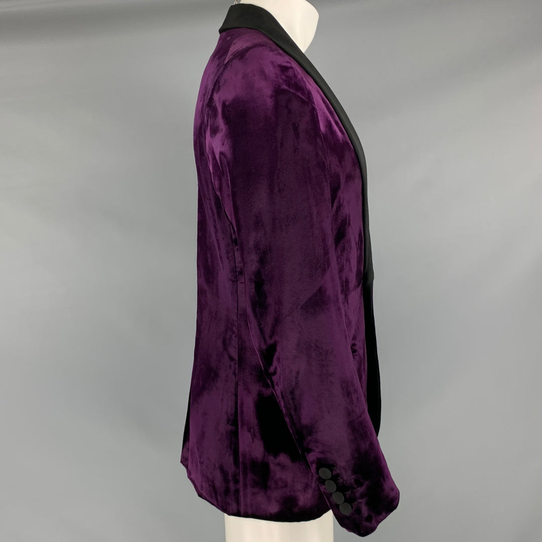 BALLY Size 38 Purple Black Velvet Shawl Collar Sport Coat