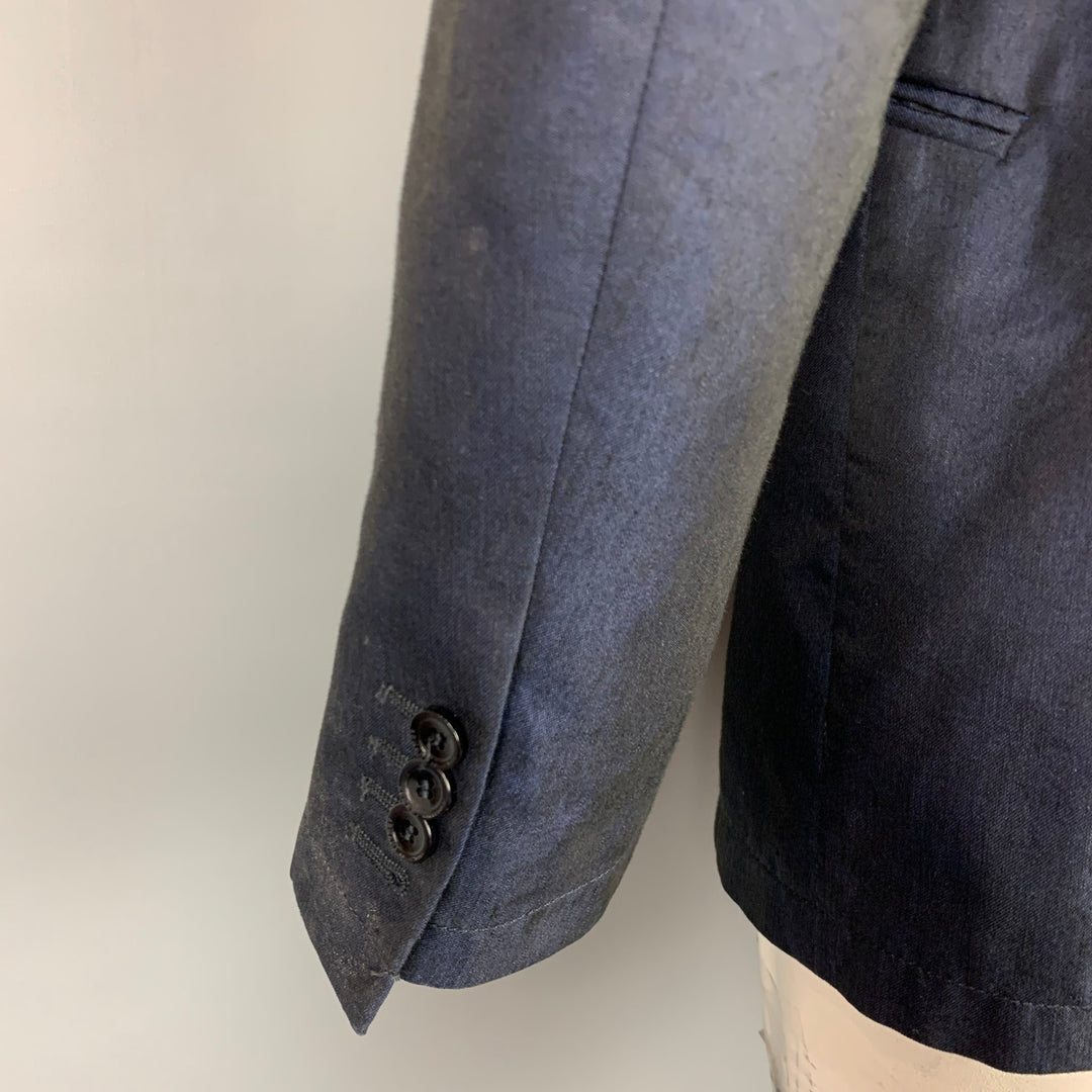 ARMANI COLLEZIONI Size 42 Navy & White Linen / Polyester Peak Lapel Sport Coat