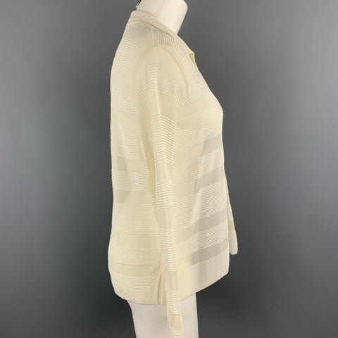 GIORGIO ARMANI Size 4 Cream Burnout Striped Viscose Collared Pullover