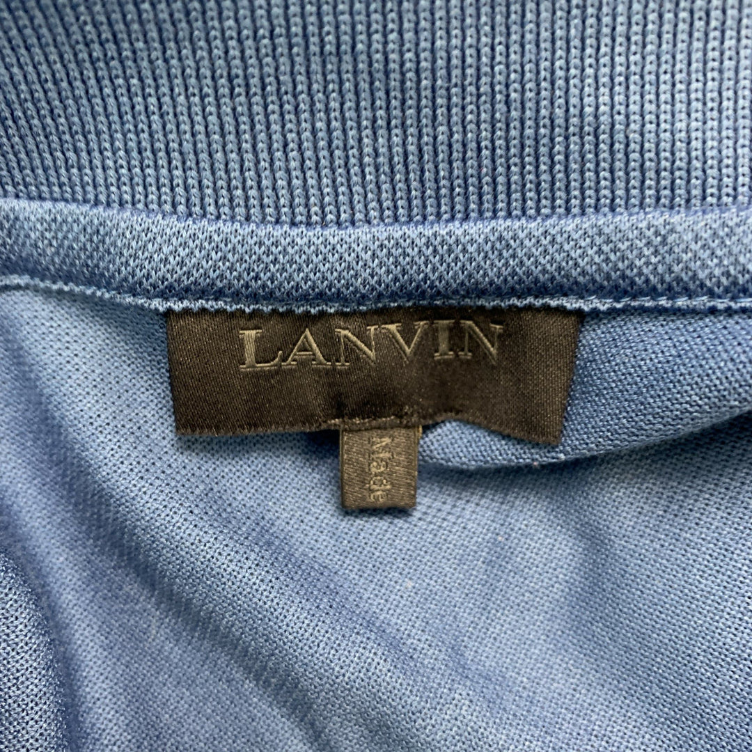 LANVIN Size M Blue Solid Cotton Buttoned Polo