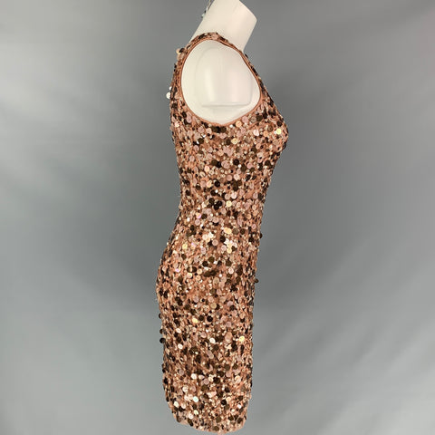 AIDAN MATTOX Talla 0 Vestido sin mangas con lentejuelas de poliéster color cobre nude