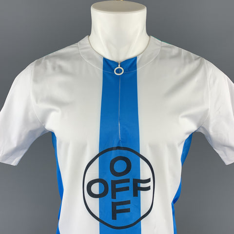 OFF-WHITE Size M Blue & White Print Polyester Bike Cycle Half Zip T-shirt