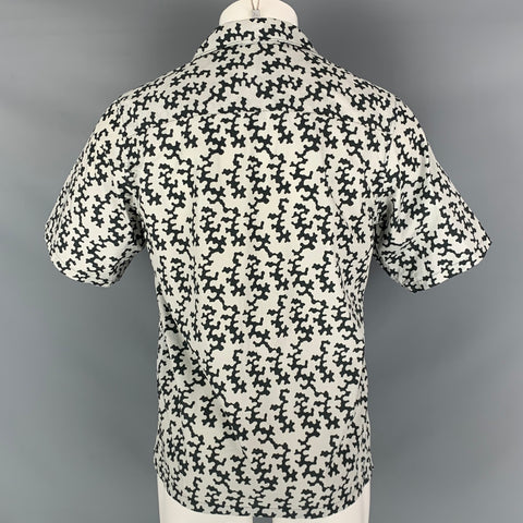 PRADA Size M Grey Black Marble Cotton Short Sleeve Shirt