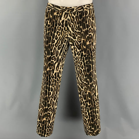 DRIES VAN NOTEN Chest Size 42 Brown Tan Animal Print Wool Notch Lapel 36 31 Suit