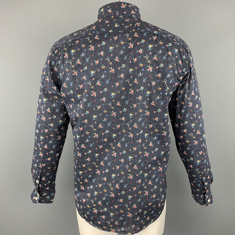 HARTFORD Size M Navy & Burgundy Floral Cotton Button Up Long Sleeve Shirt