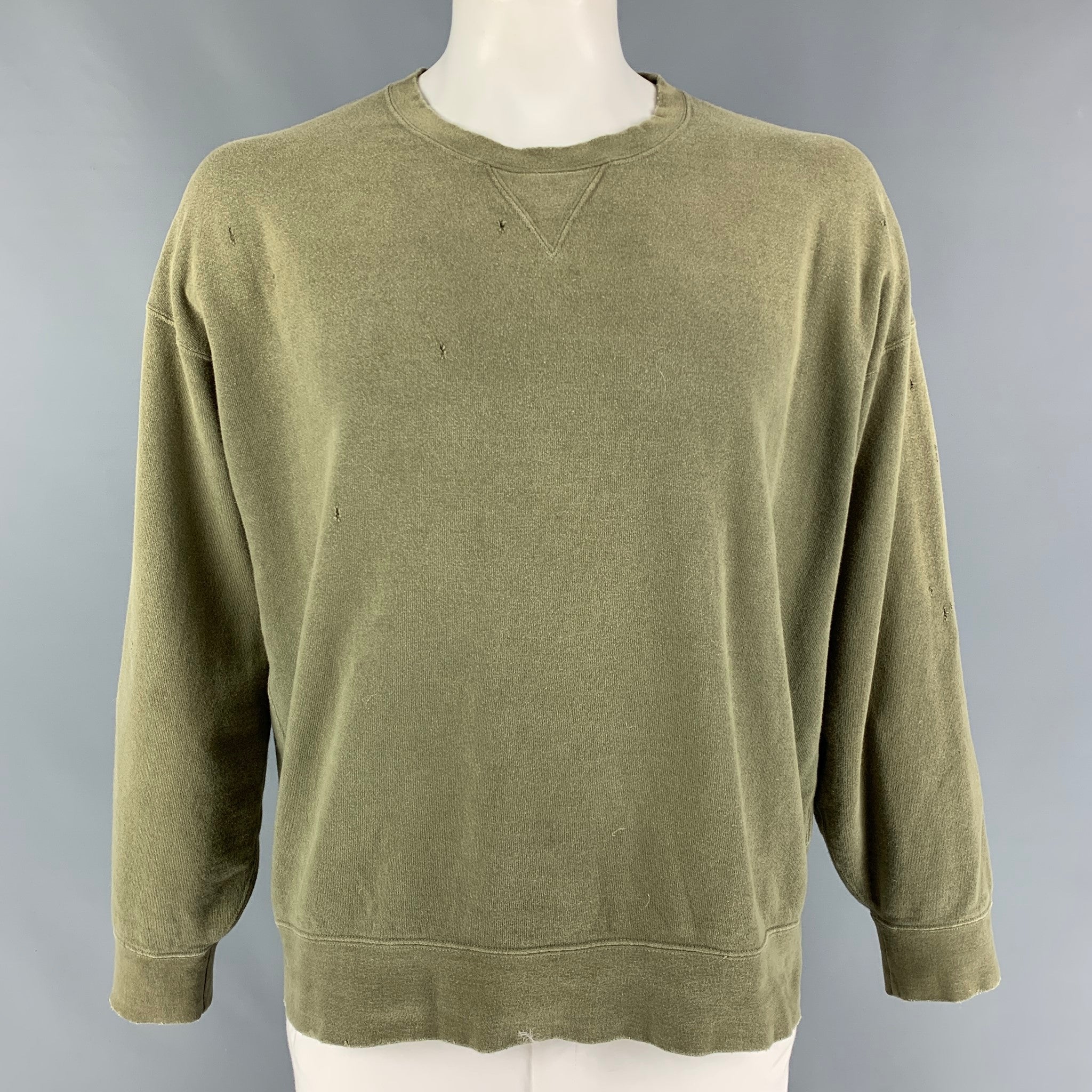 CONTRARY DEPT by VISVIM Size L Olive Wash Cotton Amplus SB L/S