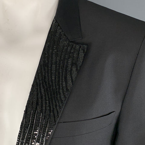 VIKTOR & ROLF Size S Black Beaded Mohair Blend Peak Lapel Tuxedo Sport Coat