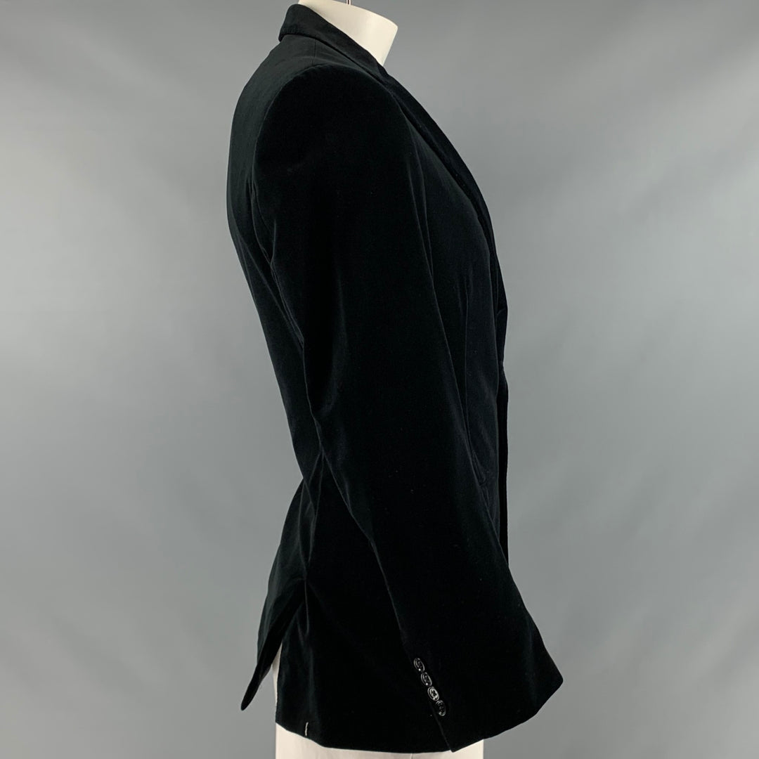 RALPH LAUREN Size 42 Black Solid Cotton Velvet Notch Lapel Sport Coat
