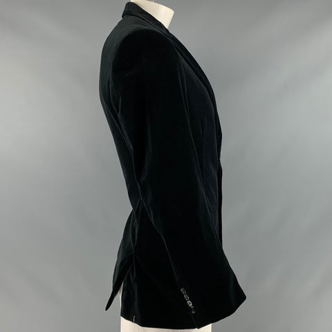 RALPH LAUREN Size 42 Black Solid Cotton Velvet Notch Lapel Sport Coat