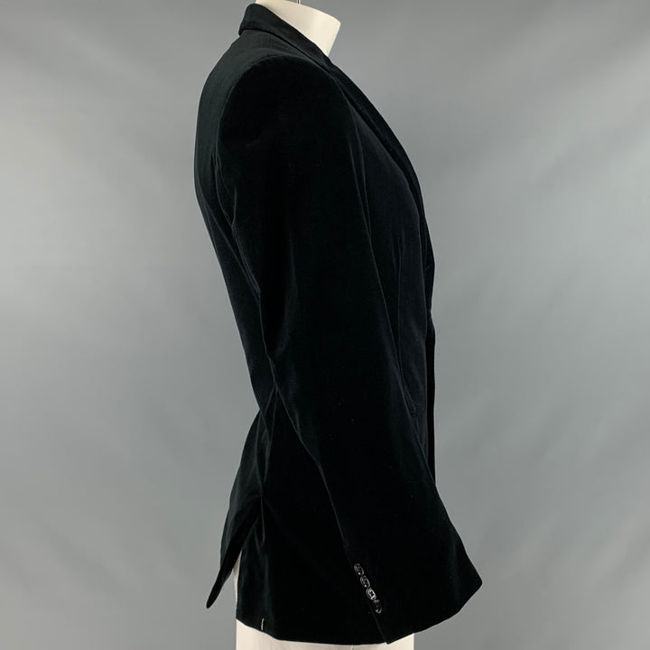 RALPH LAUREN Size 42 Black Solid Cotton Velvet Notch Lapel Sport Coat