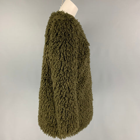 LOVE TOKEN Size S Olive Polyester Textured Collarless Coat