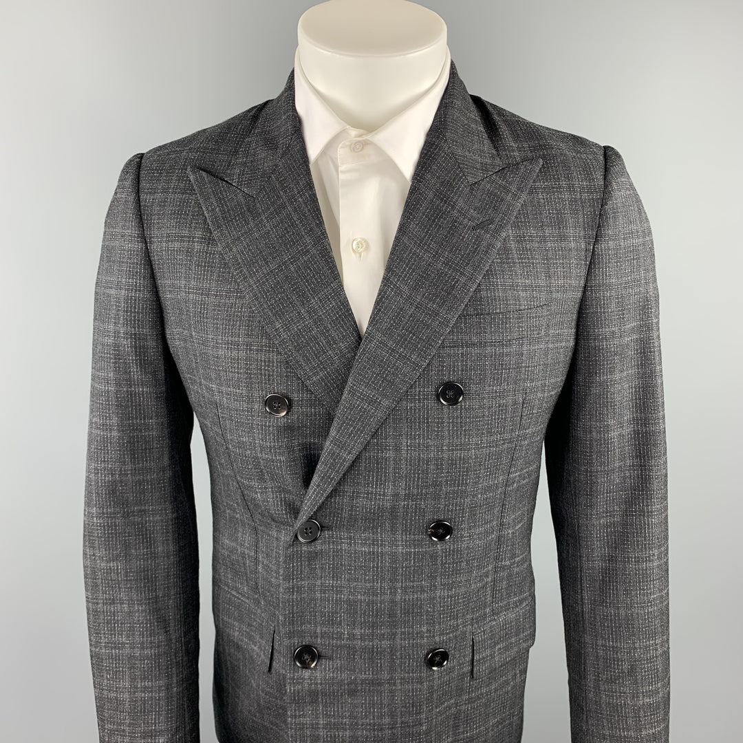 MAISON MARGIELA Size 38 Charcoal Plaid Wool / Silk Peak Lapel Sport Coat