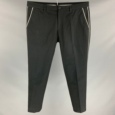 DOLCE & GABBANA Size 34 Black & White Cotton Tuxedo Dress Pants