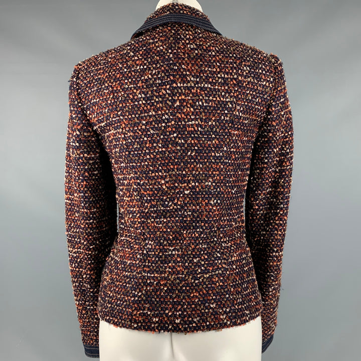 ESCADA Size 4 Navy Orange Wool Blend Textured Jacket