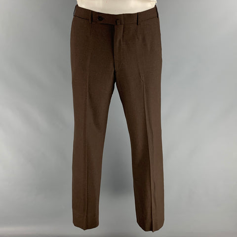 ISAIA Size 42 Regular Brown Solid Wool Notch Lapel Suit