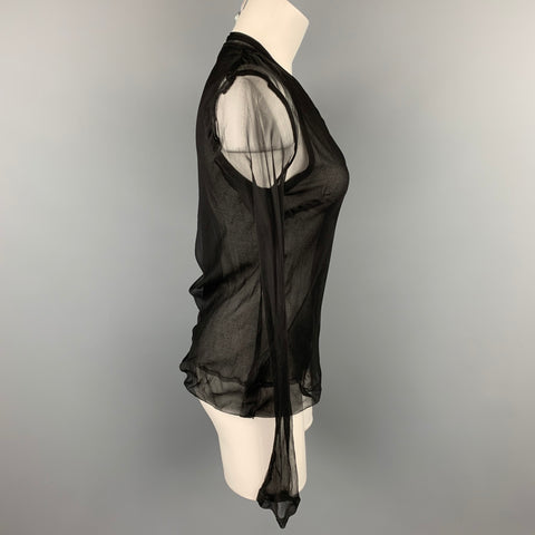 DRIES VAN NOTEN Size 10 Black See Through Layered Blouse