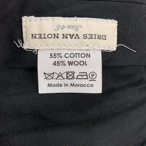 DRIES VAN NOTEN Size 30 Black Textured Cotton / Wool Straight Dress Pants