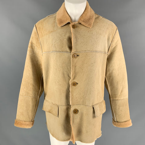 JOHN VARVATOS Size M Beige Shearling Button Up Coat