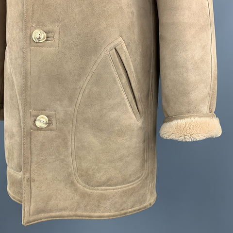 PAUL STUART Size 40 Tan Shearling Notch Lapel Coat