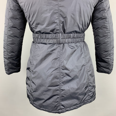 PEUTEREY Size XL Navy Polyamide Quilted Down Filled  Faux Fur Reversible Long Coat