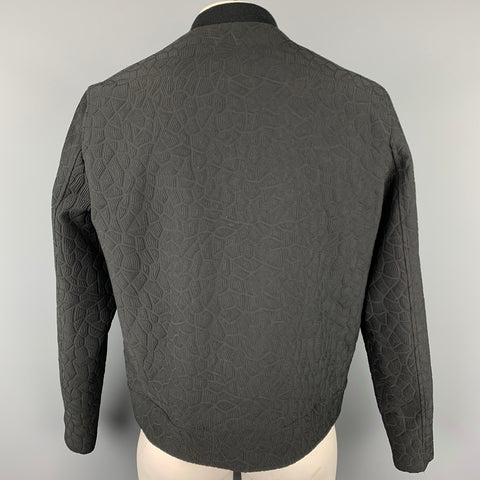 EMPORIO ARMANI Size 46 Black Textured Polyester Zip Up Jacket