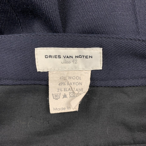 DRIES VAN NOTEN Pantalon habillé droit uni en laine mélangée marine taille 10