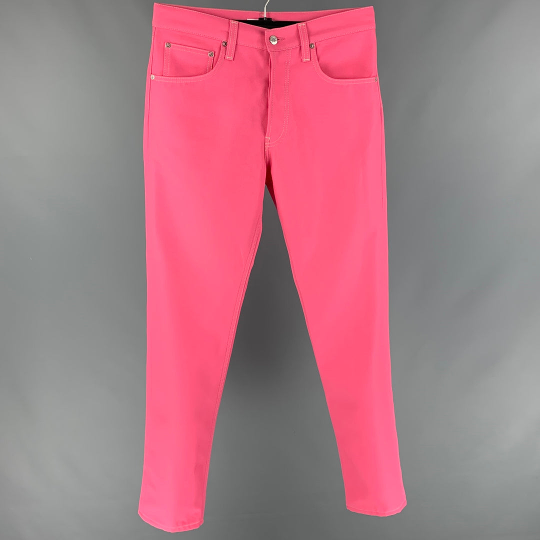 HELMUT LANG Size 32 Pink Contrast Stitch Cotton Polyester Button Fly Jeans
